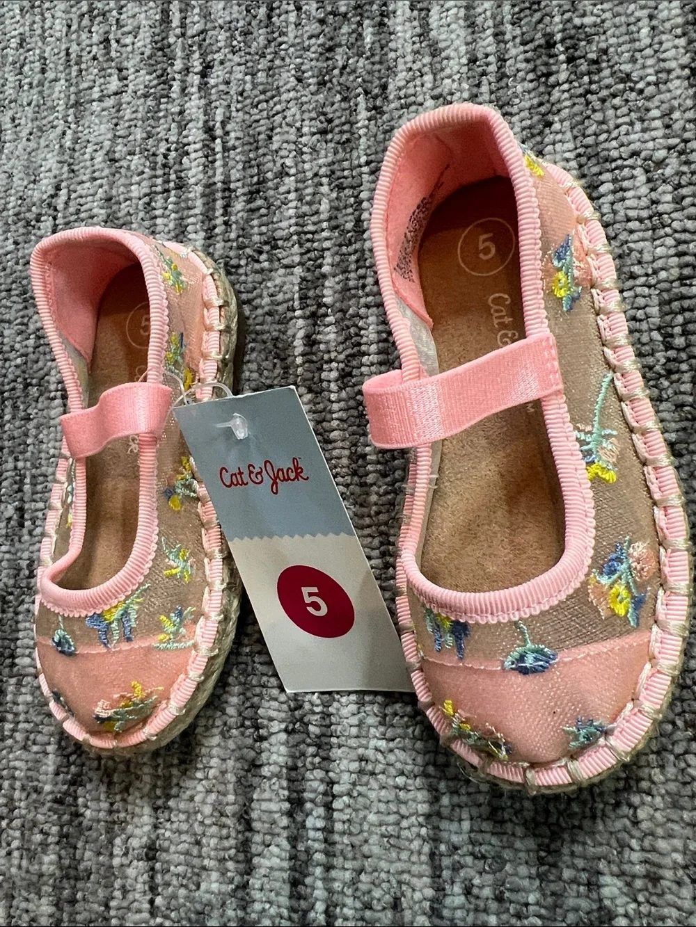 Cat & Jack Pink Embroidered Floral Mary Jane Shoes Size 5